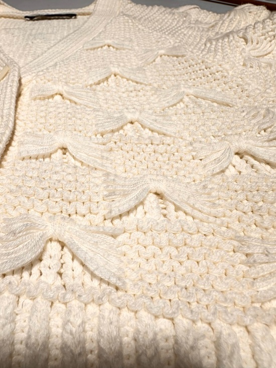 ZARA Textured Chunky Knit Crop Cardigan Coquette Balletcore Scallop Ivory - Picture 3 of 8